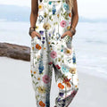 Combinaison pantalon large décontractée 100 % coton à imprimé floral vintage pour femme 
