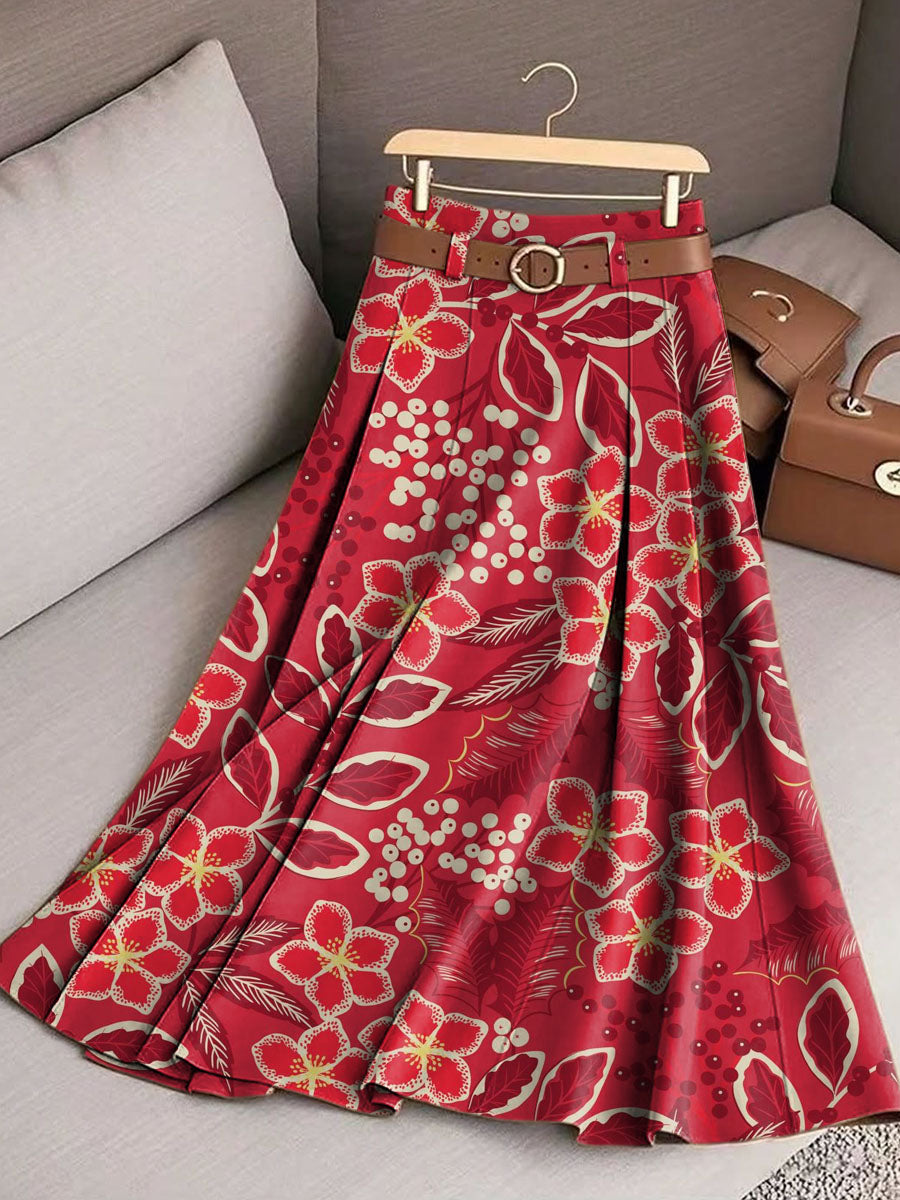 Women's Vintage Floral Pattern Art Print Casual Cotton Skirt