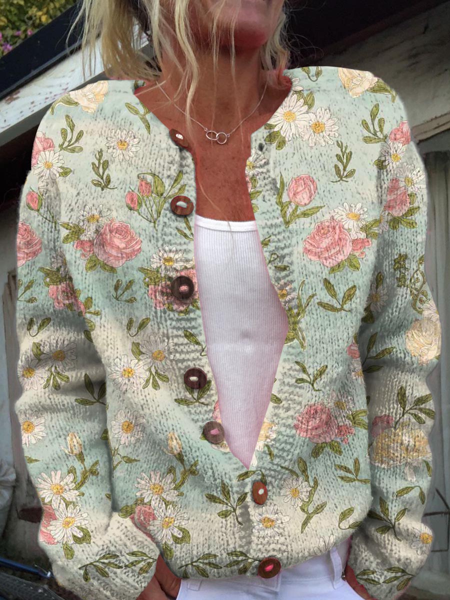 womens-vintage-floral-art-print-buttoned-cardigan-sweater-bfg2