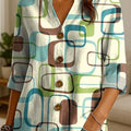 Women's Geometry Abstract Mosaic Pattern Print Casual Cotton And Linen Shirt