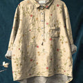 Women's Vintage Floral Art Print Casual Cotton And Linen Shirt