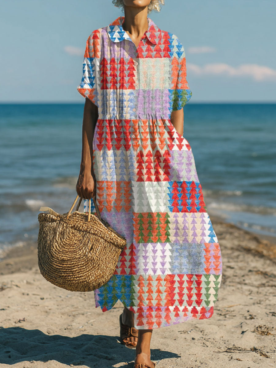 Women's Vintage Abstract Geometric Art Print Dress