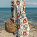 Vintage-Kleid aus Baumwolle mit Blumenmuster und Kunstdruck für Damen