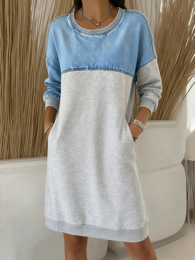 Women's Spliced ??casual Denim Sweatshirt Dress