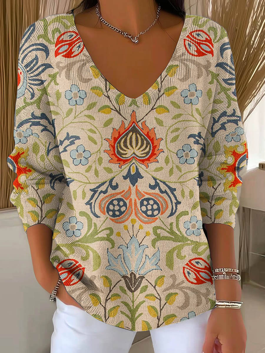 womens-vintage-floral-pattern-art-print-casual-pullover-sweater-074a