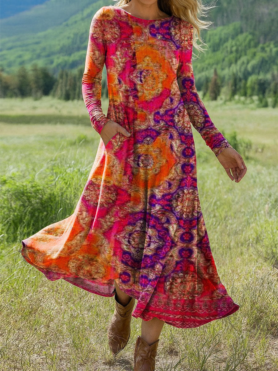 Women's Flowers Floral Art Print Long-sleeved Dress