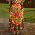 Women's Beautiful Vintage Floral Painting Art Print Cotton Lapel Shirt Dress