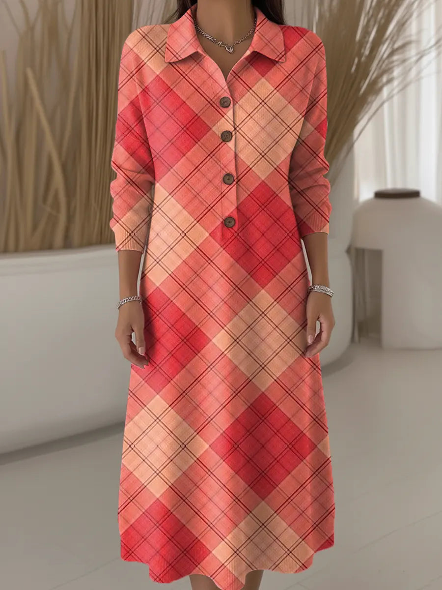 Women's Plaid Pattern Art Print Casual Knitted Dress