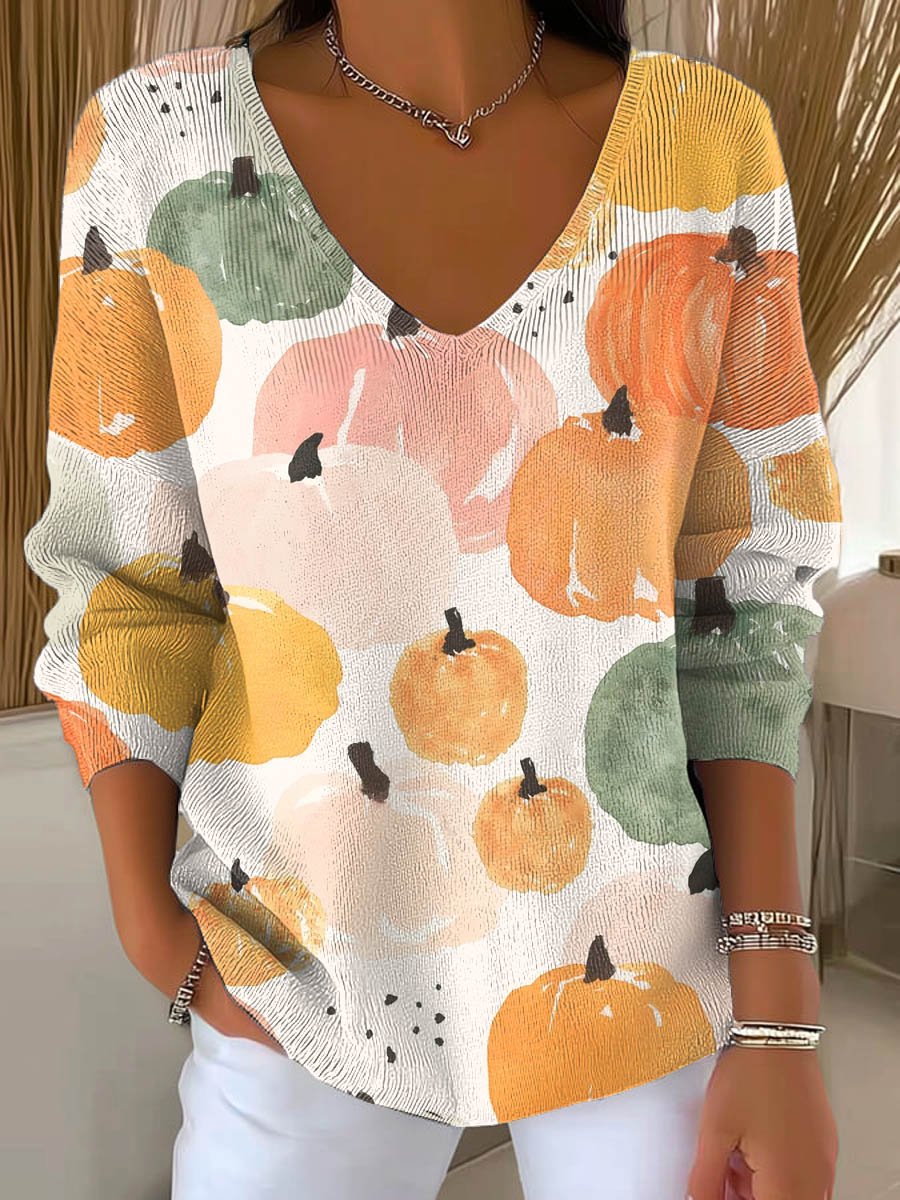 womens-lovely-pumpkin-pattern-art-print-casual-pullover-sweater-lcc0
