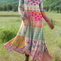 Women's Boho Floral Print Art Print Long-sleeved Dress