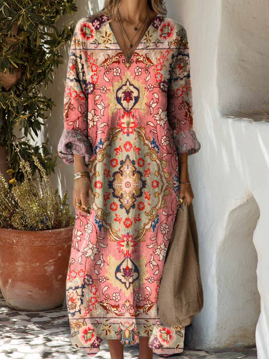 Women's Vintage Floral Pattern Art Print Cotton Dress