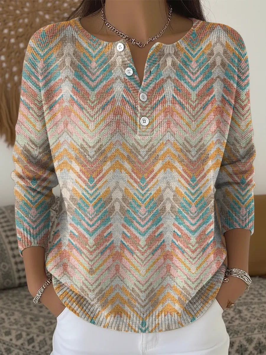 Retro Gradient Stripes Print Buttoned Cardigan Sweater