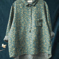 Women's Vintage Floral Art Print Casual Cotton And Linen Shirt