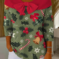 Women's Christmas Print Crew Neck 3/4 Sleeve Casual Pullover Sweater