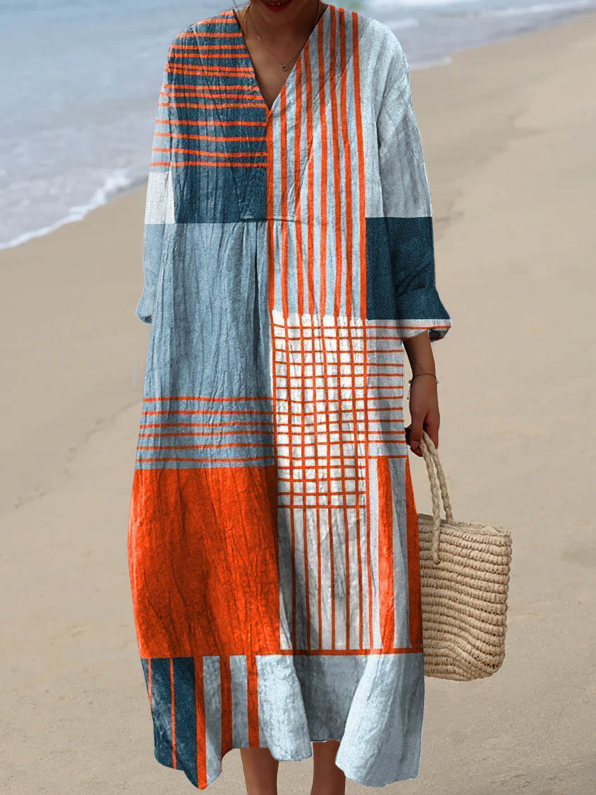 Women's Abstract Geometric Pattern Art Print Cotton Dress