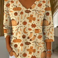 Women's Halloween Print V-Neck 3/4 Sleeve Casual Sweater