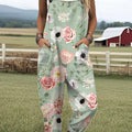 Damen-Jumpsuit mit Vintage-Blumenmuster, lässig, aus 100 % Baumwolle, weites Bein 