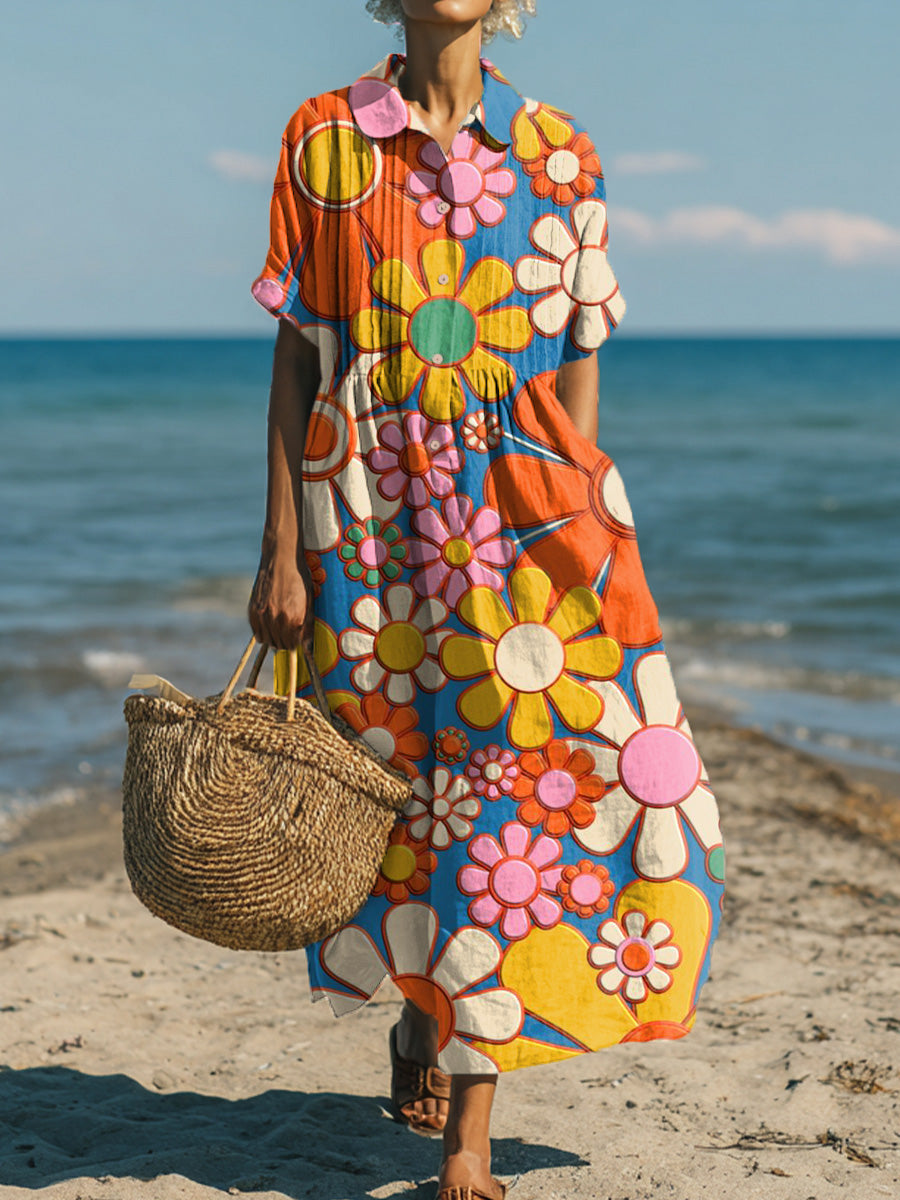 Women's Cute Colorful Floral Painting Art Print Dress