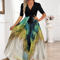 Tie Dye Print Plunging Neck Belted Maxi Dress