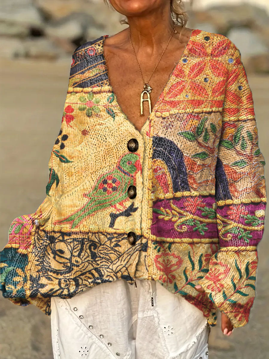 womens-vintage-floral-bird-pattern-art-print-casual-pullover-sweater