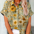 Women's Floral Pattern Art Print Casual Cotton Shirt