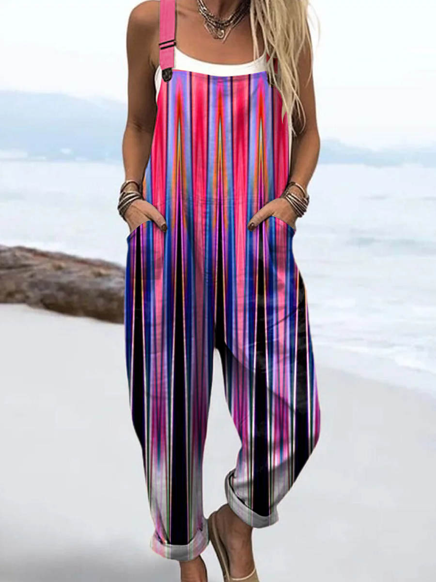 Women's Geometric Pattern Art Print Casual 100% Cotton Wide Leg Jumpsuit