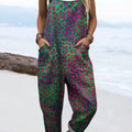 Women's Abstract Dot Pattern Art Print Casual 100% Cotton Wide Leg Jumpsuit
