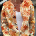 Maple Leaf Autumn Art Print Buttoned Cardigan Sweater