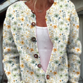 Lovely Meadows Floral Pattern Printed Buttoned Cardigan Sweater