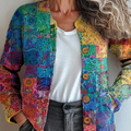 Vibrant Floral Patchwork Pattern Printed Buttoned Cardigan Sweater