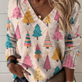 Christmas Tree Print Knit V-neck Pullover Sweater