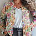 Women's Bohemian Colorful Floral Art Pattern Print Buttoned Cardigan Sweater