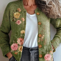 Women's Vintage Floral Art Pattern Print Buttoned Cardigan Sweater