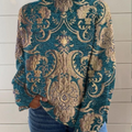 Women's Vintage Lovely Floral Art Print Knit Turtleneck Pullover Sweater