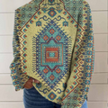 Women's Vintage Ethnic Floral Art Print Knit Turtleneck Pullover Sweater