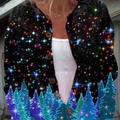 Glitter Christmas Art Print Buttoned Cardigan Sweater