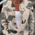 Decorative Pattern with Cute Cats Playing Buttoned Cardigan Sweater