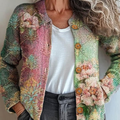 Women's Vintage Lovely Floral Art Print Buttoned Cardigan Sweater