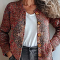 Women's Vintage National Pattern Print Buttoned Cardigan Sweater