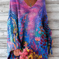 Women's Beautiful Abstract Purple Floral Painting Art Print Casual Pullover Sweater