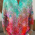 Women's Multicolor Flowers Gradient Pattern Art Print Buttoned Cardigan Sweater