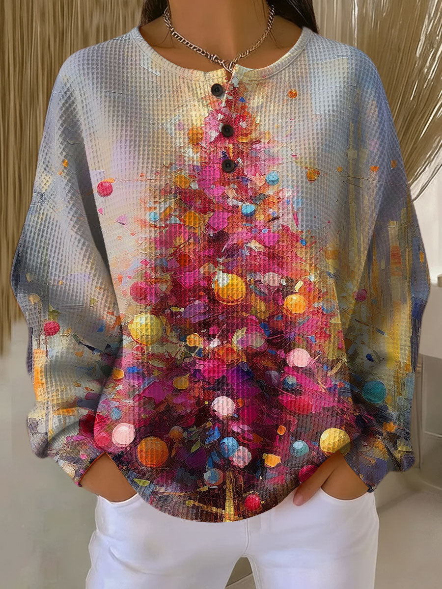 Women's Christmas Tree Pattern Art Print Casual Cotton Sweatshirt
