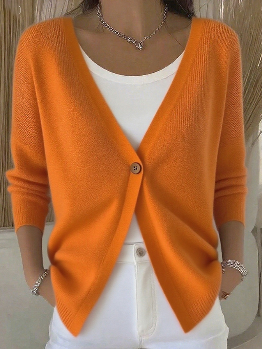 Women's V-neck One-button Knitted Cardigan Sweater