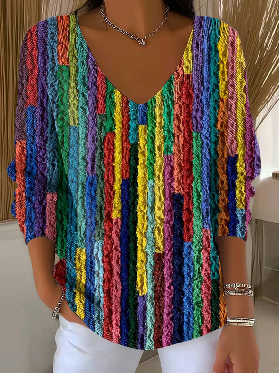 Women's Beautiful Colorful Abstract Stripe Painting Art Print Casual Pullover Sweater