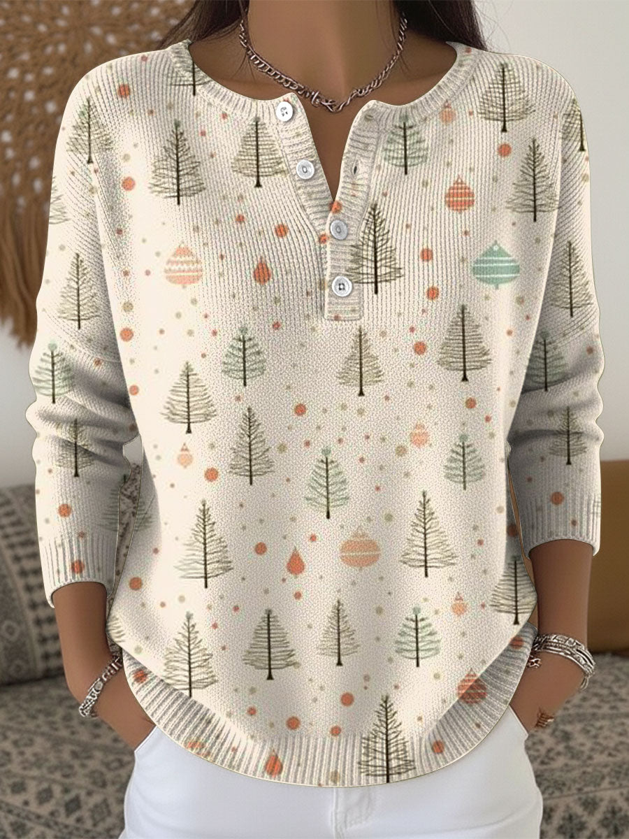 Women's Christmas Trees Pattern Art Print Buttoned Cardigan Sweater