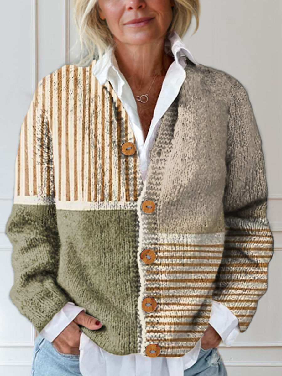 Women's Abstract Geometric Pattern Art Print Buttoned Cardigan Sweater