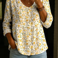 Women's Yellow Flower Art Print Casual Cotton Shirt