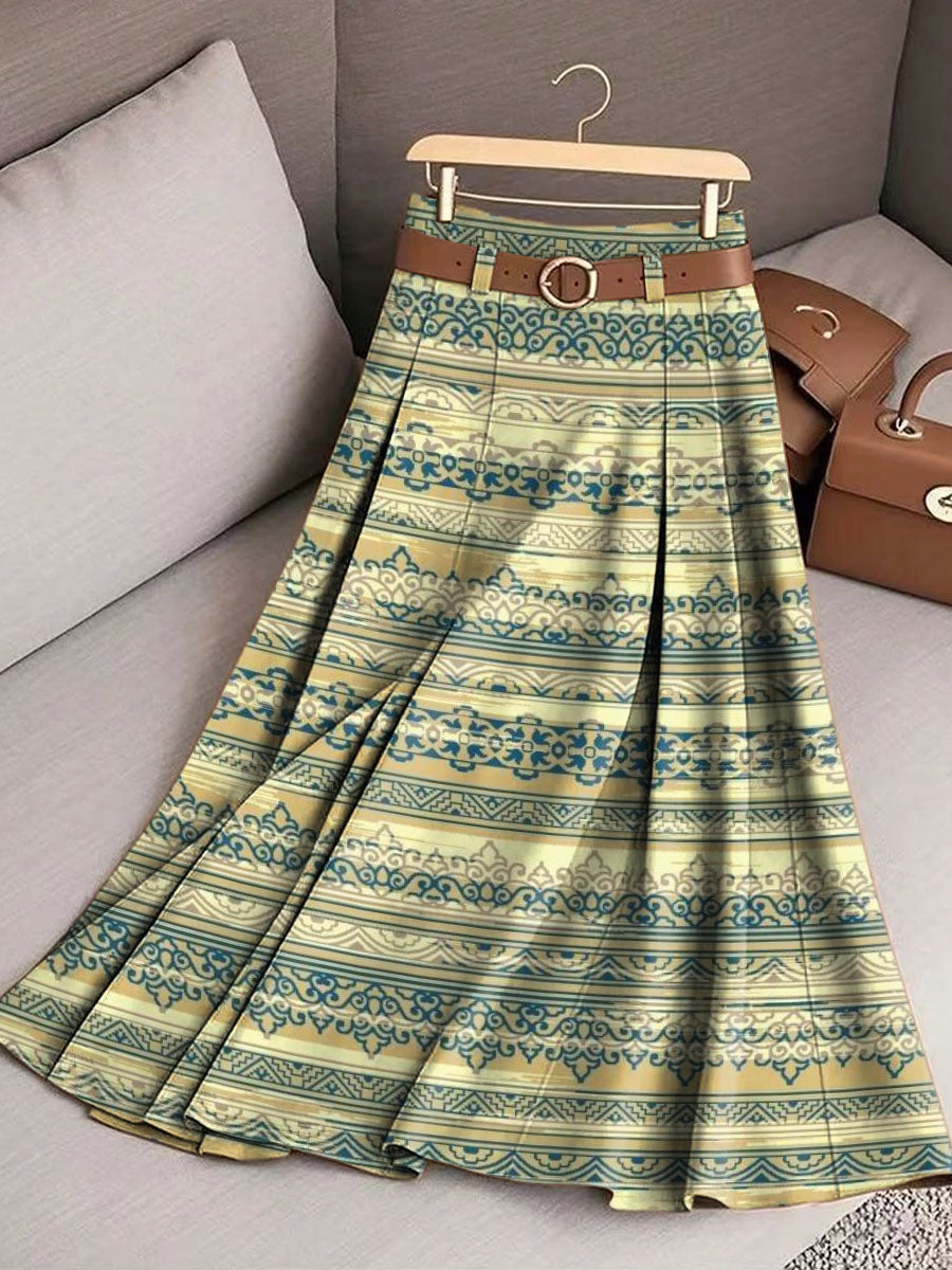 Women's Retro Stripe Pattern Casual Print Cotton Skirt