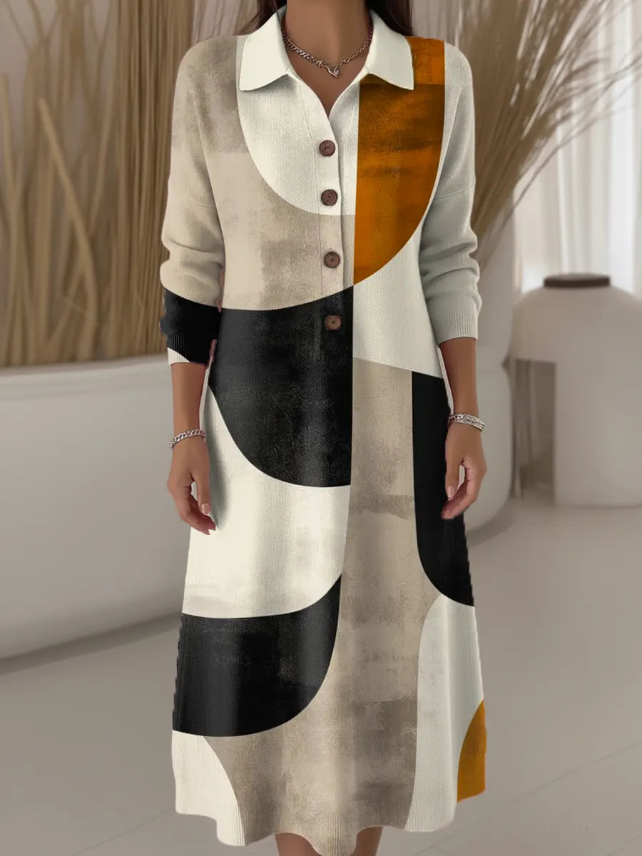 Women's Geometric Pattern Art Print Casual Knitted Dress