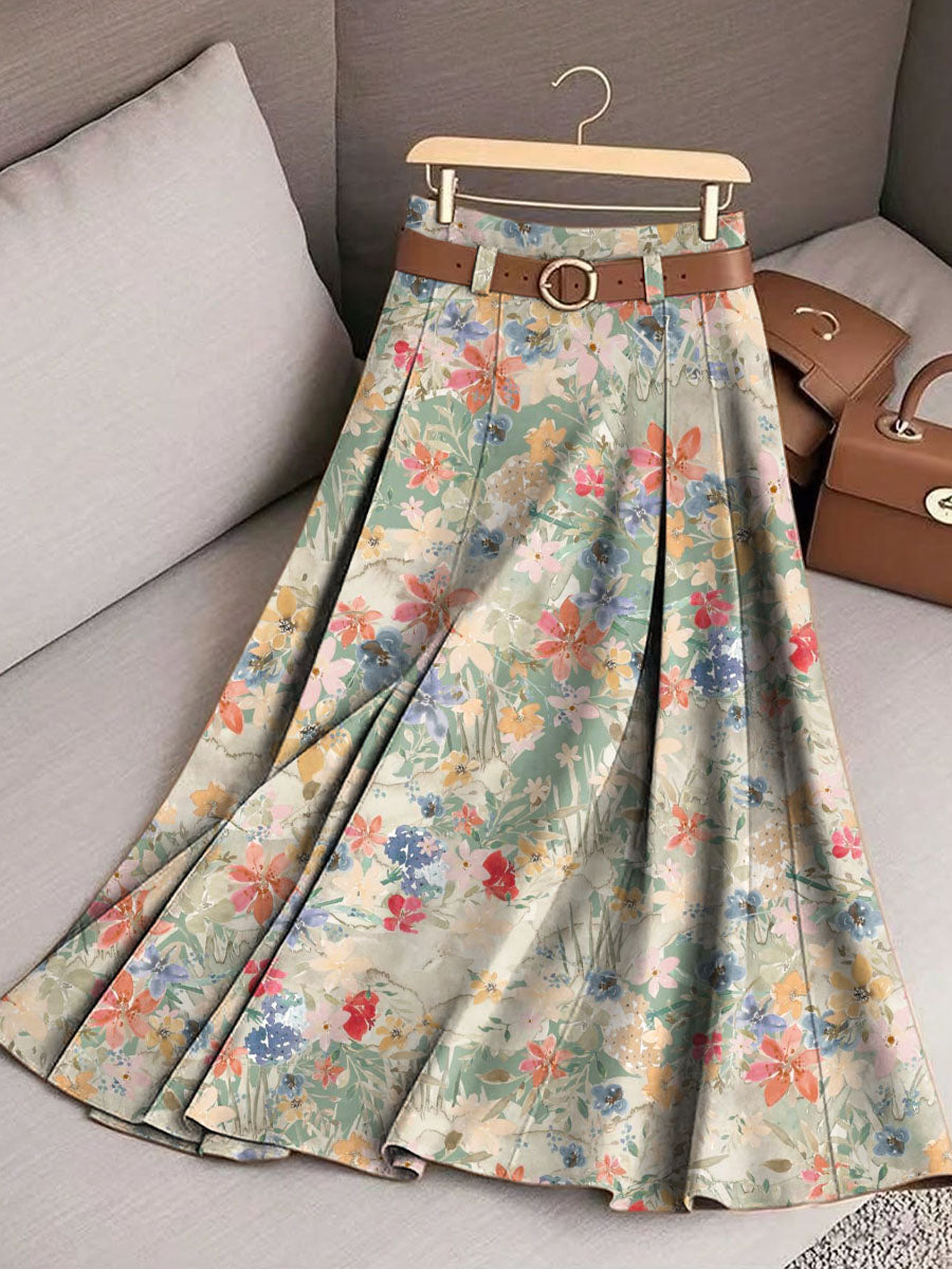 Women's Floral Art Print Casual Cotton Skirt